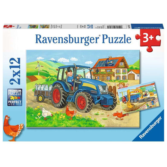 Ravensburger | Baustelle und Bauernhof | Kinderpuzzle | 2x12 Teile