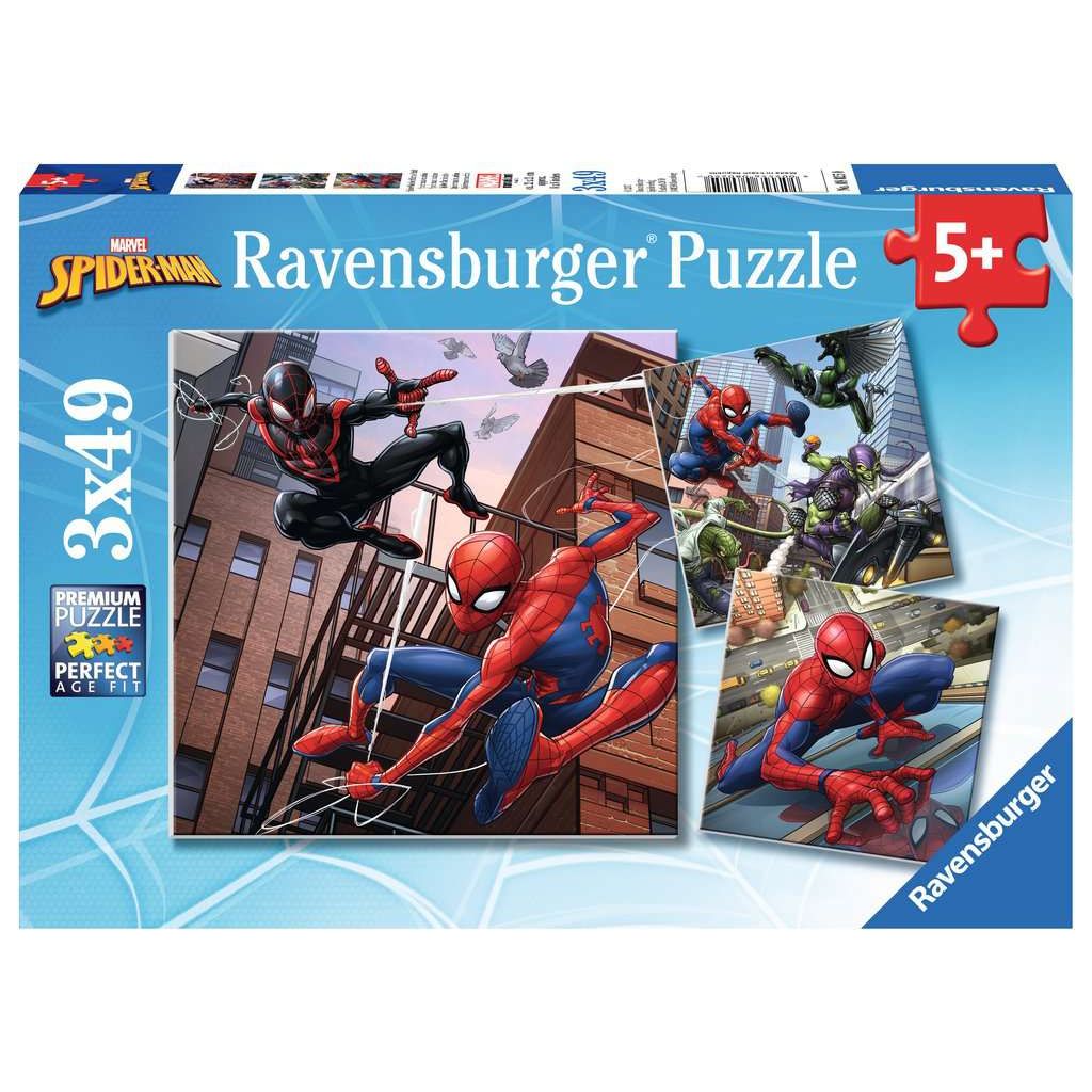 Ravensburger | Spider-Man beschützt die Stadt | Kinderpuzzle | 3x49 Teile