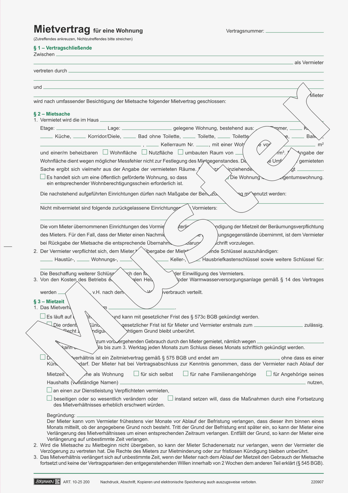 BRUNNEN | Mietvertrag für Wohnungen | A4