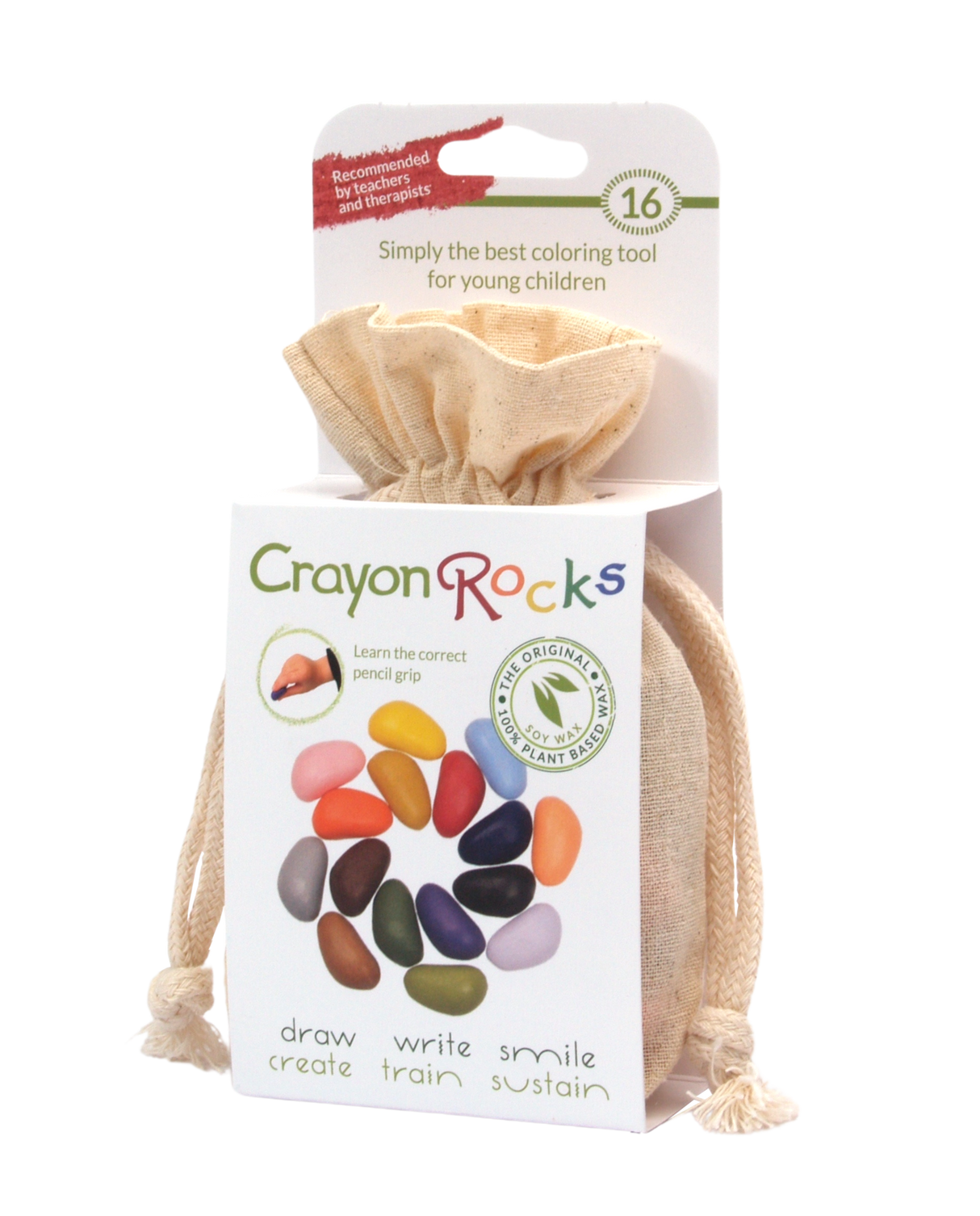Crayon Rocks EU - 16 Buntstifte in ecrufarbener Baumwolltasche