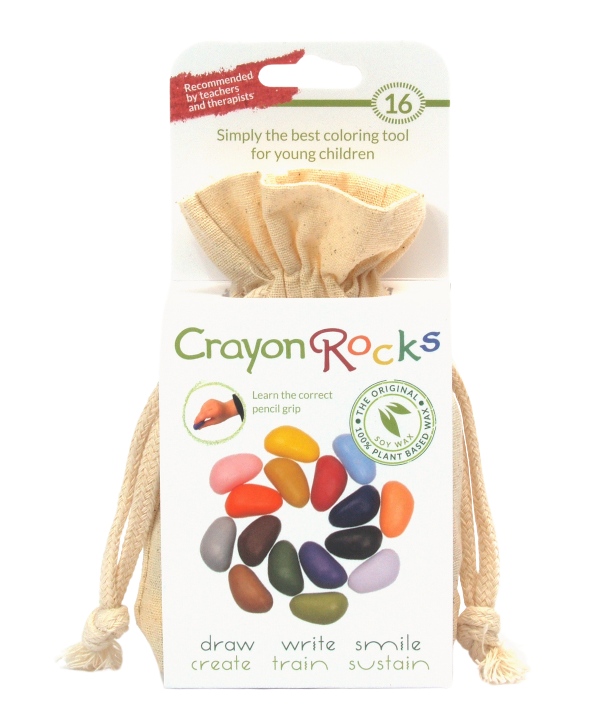 Crayon Rocks EU - 16 Buntstifte in ecrufarbener Baumwolltasche