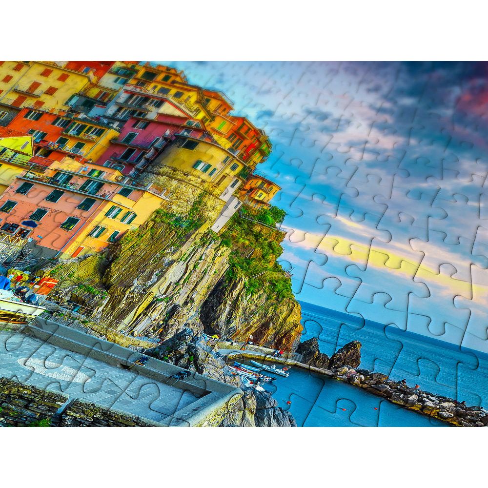 ENJOY Puzzle | 1000 Teile | Hafen von Manarola bei Sonnenuntergang, Cinque Terre, Italien