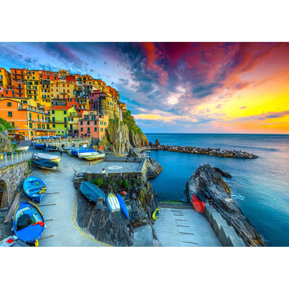 ENJOY Puzzle | 1000 Teile | Hafen von Manarola bei Sonnenuntergang, Cinque Terre, Italien