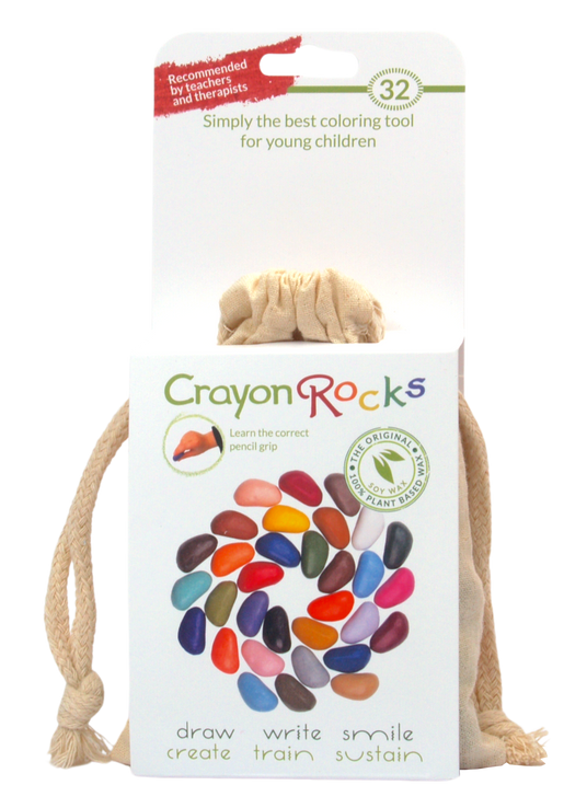 Crayon Rocks EU - 32 Wachsmalstifte in ecrufarbenem Baumwollsäckchen