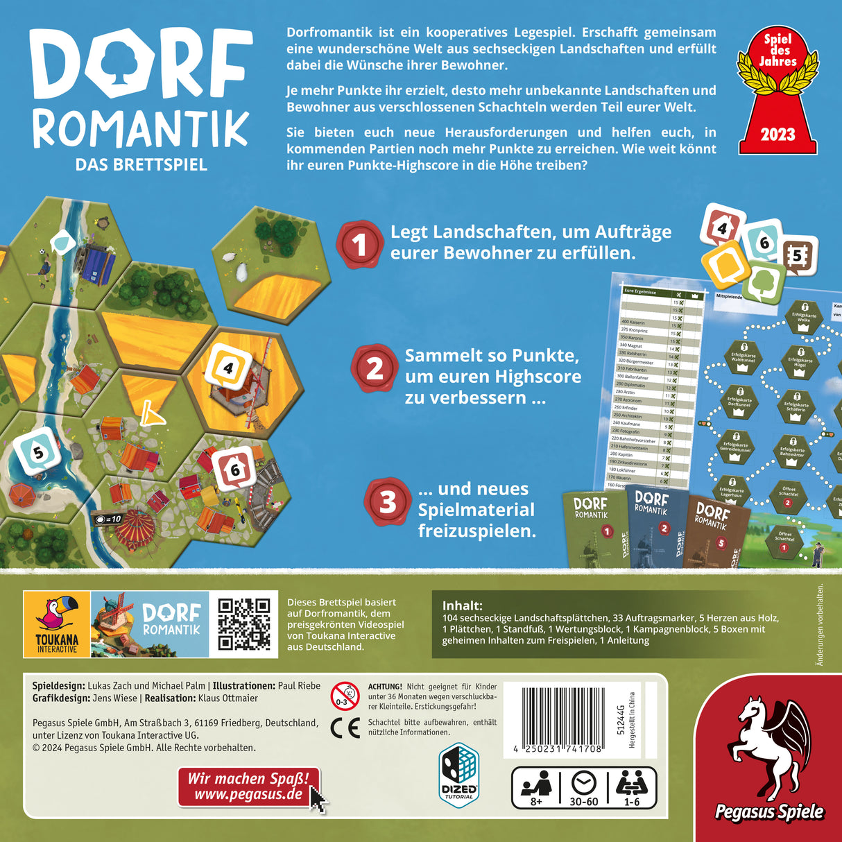 Pegasus Spiele | Dorfromantik *Fachhandels-exklusiv* inkl. Mini-Erweiterungen Mühle+Wetterau