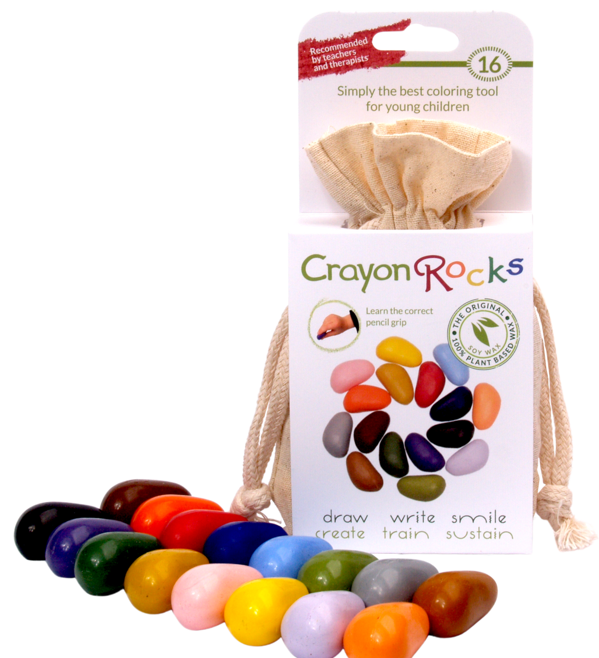 Crayon Rocks EU - 16 Buntstifte in ecrufarbener Baumwolltasche