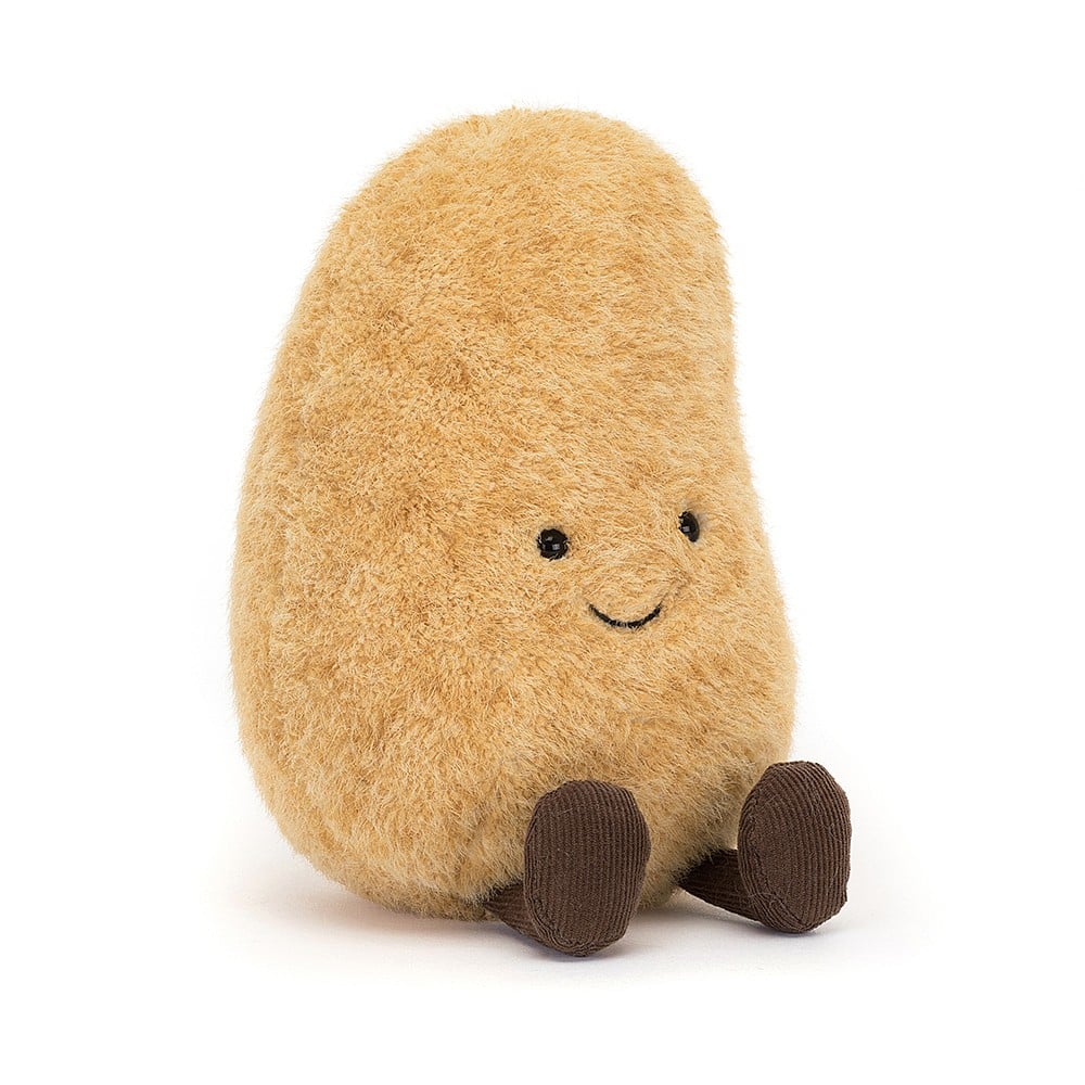 Jellycat Amuseable Potato Plüschtier mit lächelndem Gesicht und braunen Füßen