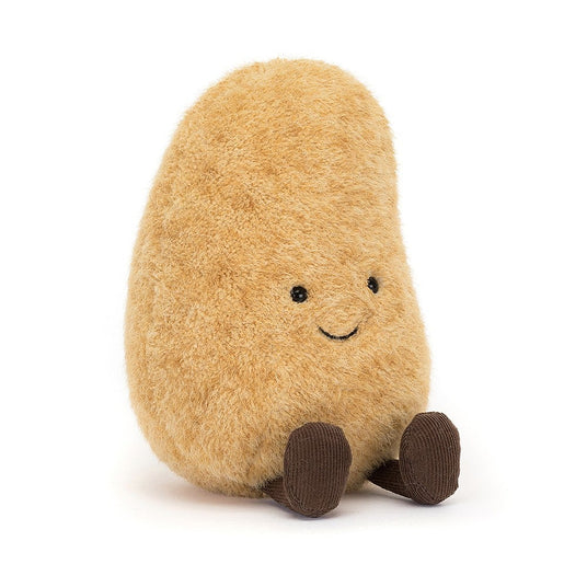Jellycat Amuseable Potato Plüschtier mit lächelndem Gesicht und braunen Füßen