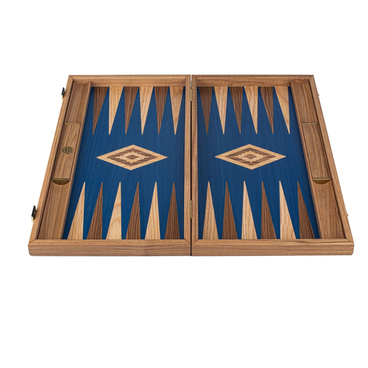 Backgammon | Walnuss - Blaue Eiche mit Nussbaum & Eichenholzspitzen | 48x30cm