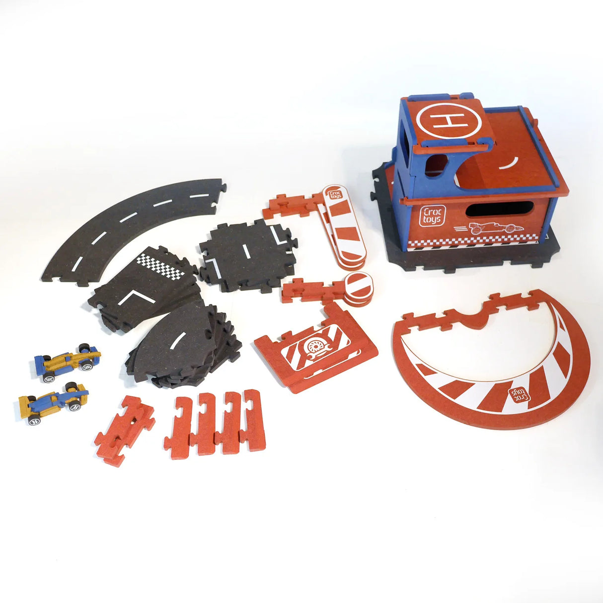 Croctoys | Die Pitstop Garage mit Rennstrecke und 2 Rennautos