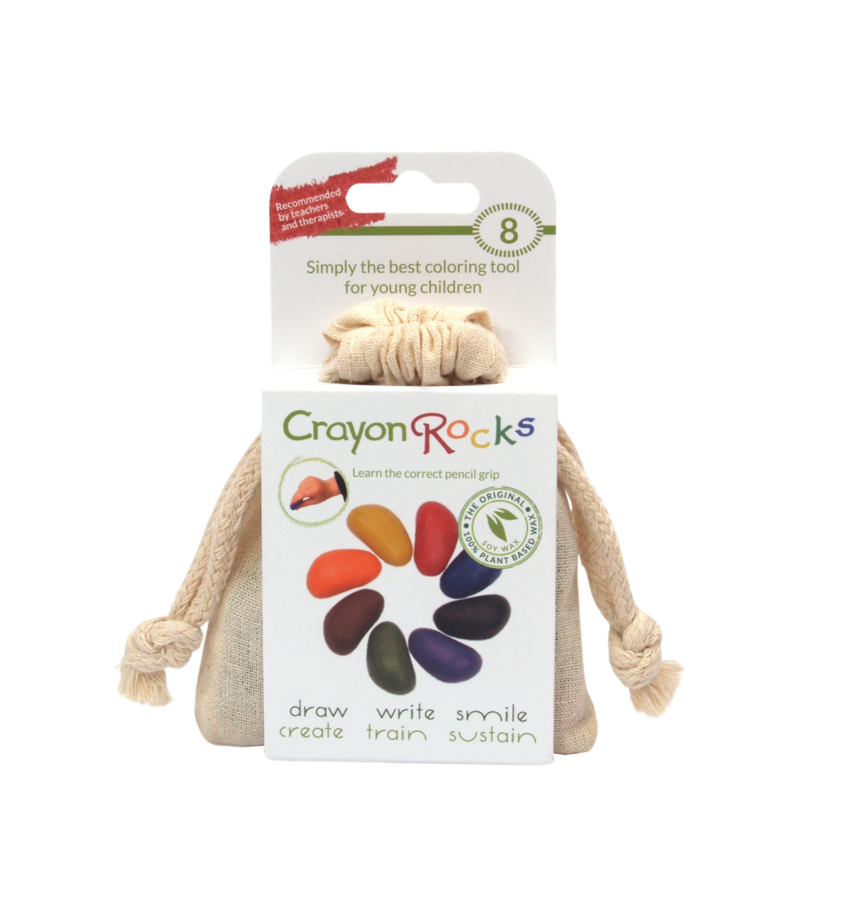 Crayon Rocks EU - 8 Buntstifte in ecrufarbener Baumwolltasche
