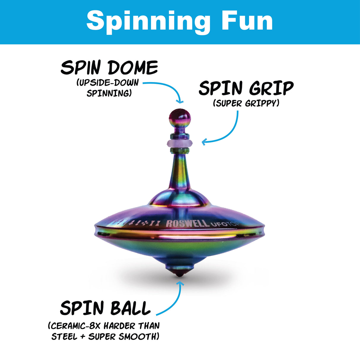 UFO Tops - Metal Spinning Top inspiriert von Roswell, NM UFO Sighting: Kosmisches Silber