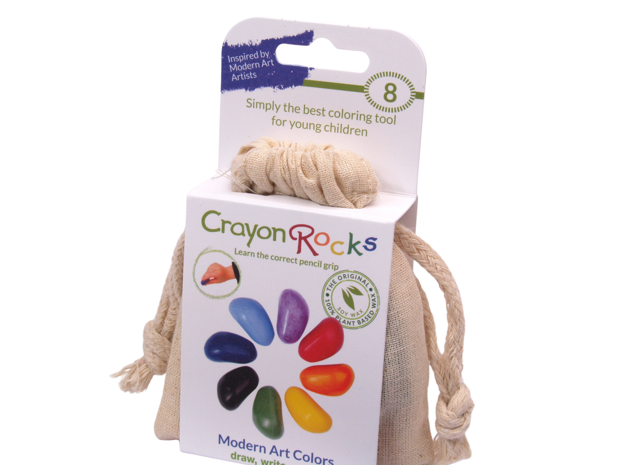 Crayon Rocks | 8 Künstlerische Farben | EU - Buntstifte für moderne Kunst in ecrufarbener Baumwolltasche