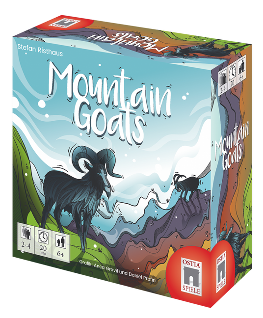 Mountain Goats Brettspiel von Ostia Spiele mit Ziegen in Berglandschaft