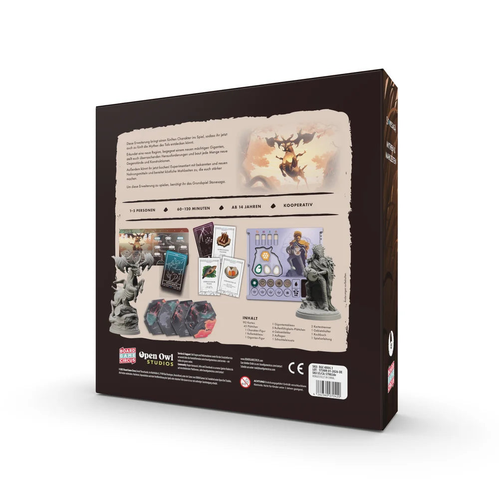Stonesaga Mythen & Mahlzeiten Erweiterung Brettspiel Spielmaterial Verpackung
