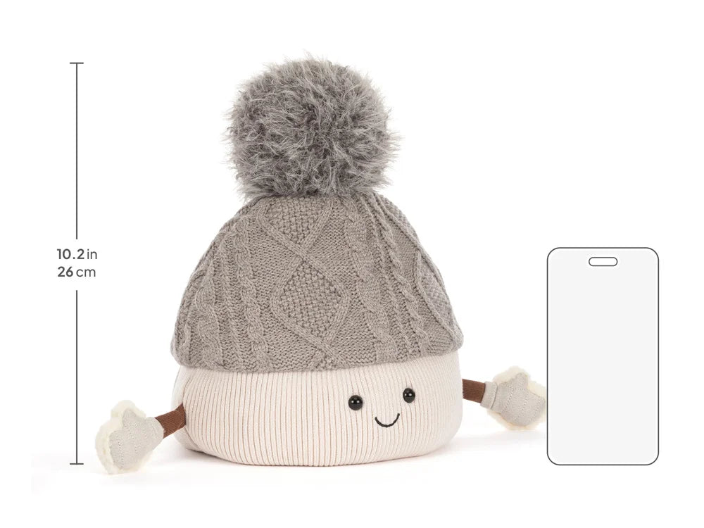 Jellycat Amuseables Pomilly Mütze Plüschtier mit Bommel, Größenvergleich Smartphone