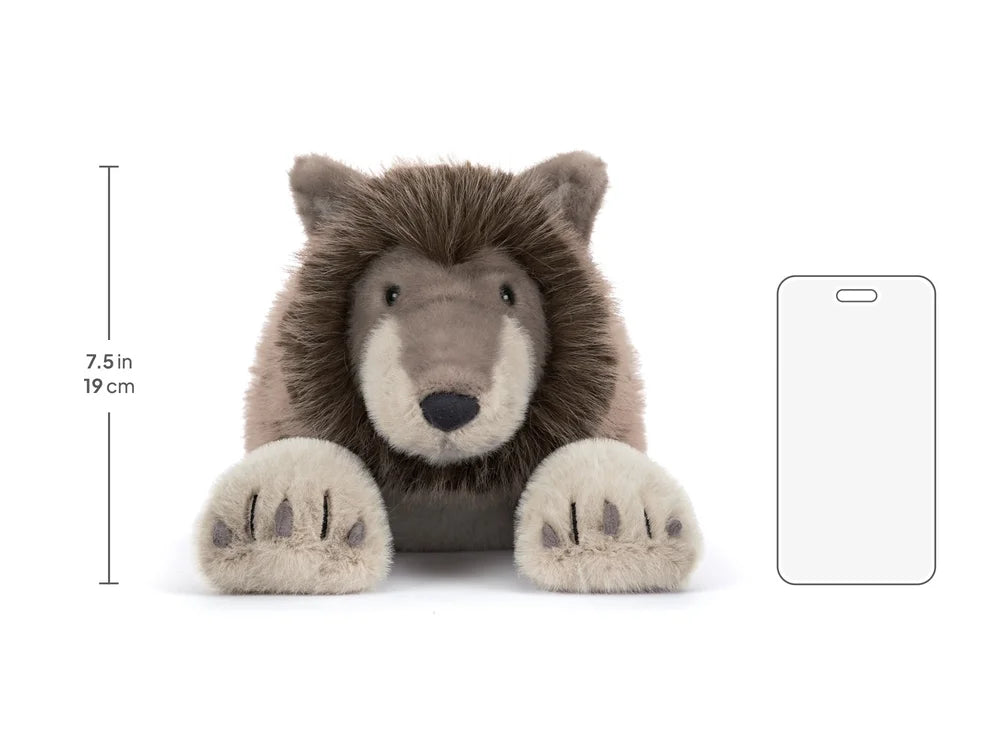Jellycat Ulrich Wolf Plüschtier, 19 cm, mit Größenvergleich zum Smartphone