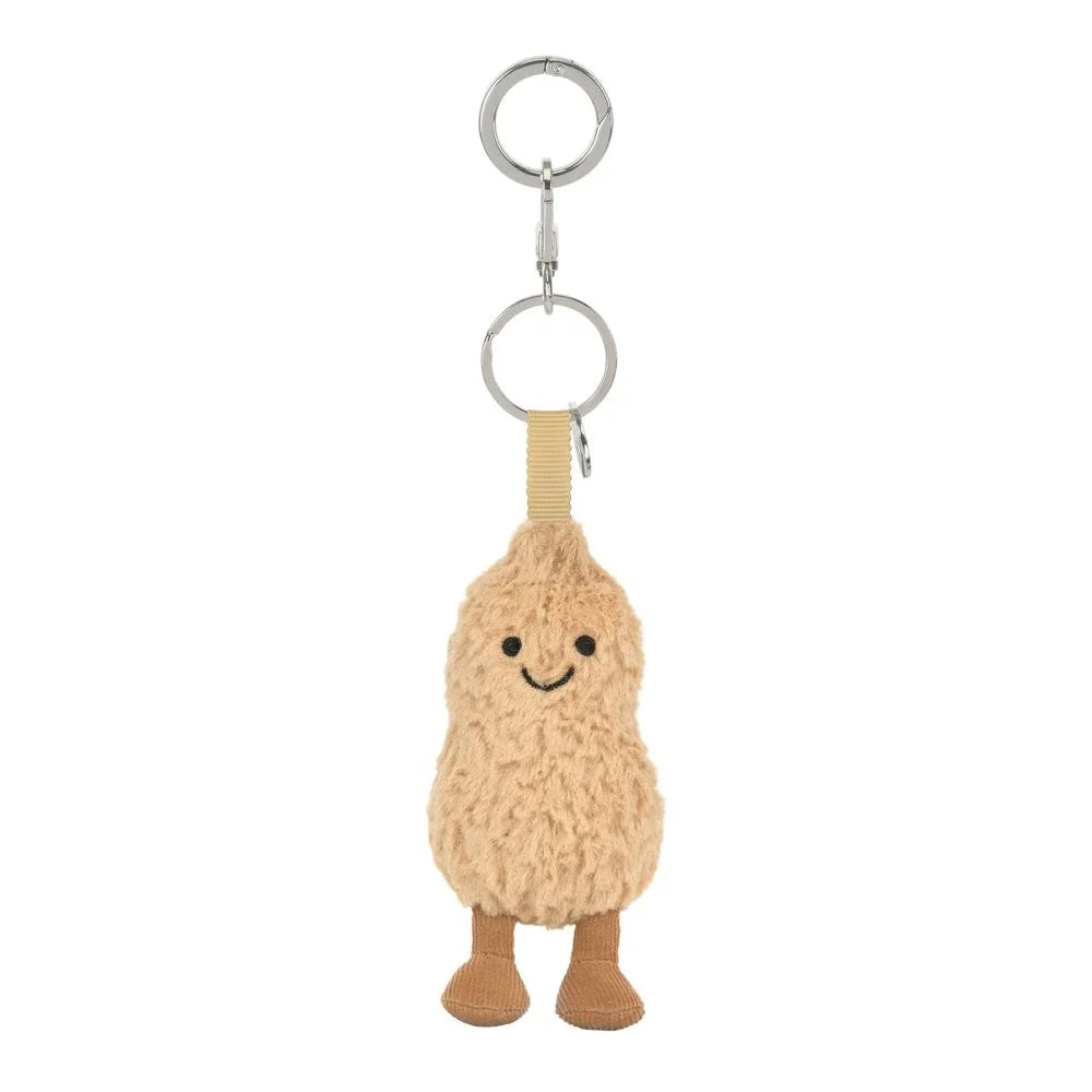 Jellycat Amuseables Erdnuss Schlüsselanhänger mit Lächeln und Metallringen