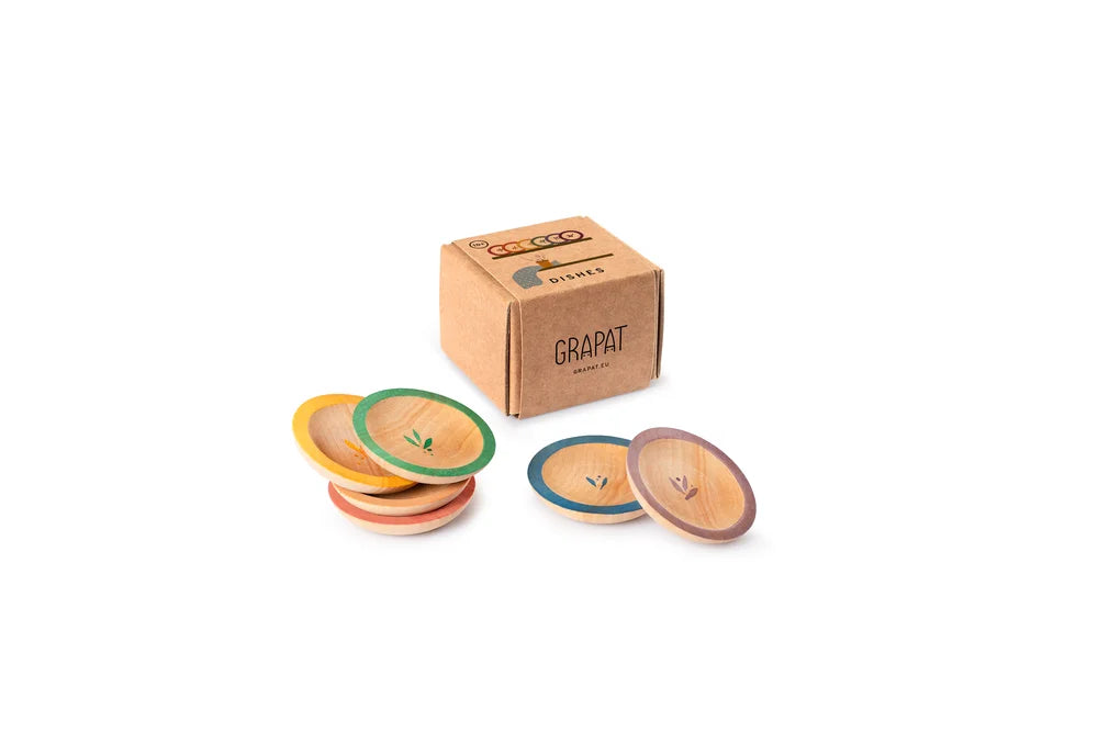Grapat Dishes Holzteller Set mit farbigen Ringen und Verpackung