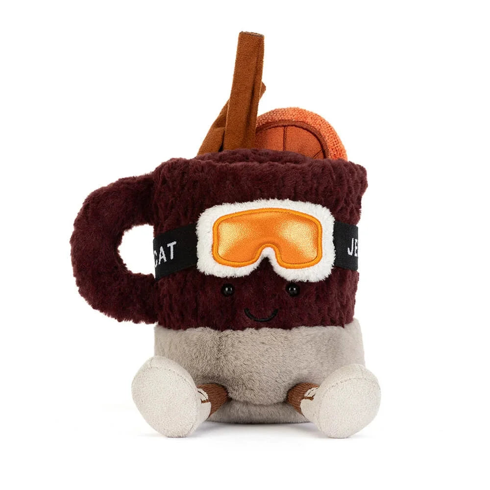 Jellycat Amuseables Mullover Spiced Drink Plüschfigur mit Skibrille und Holzlöffel