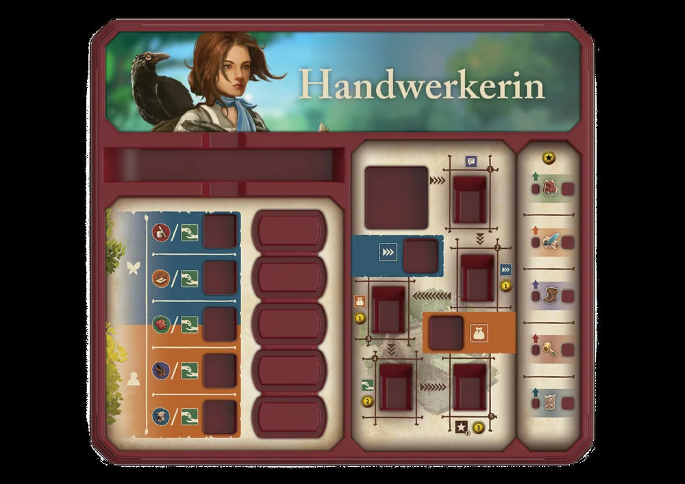 Handwerkerin Spielbrett mit Ressourcen und Aktionsfeldern - Mythwind Brettspiel