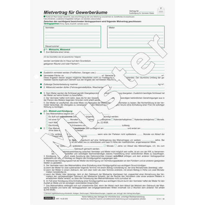 BRUNNEN | Mietvertrag für Gewerberäume | A4
