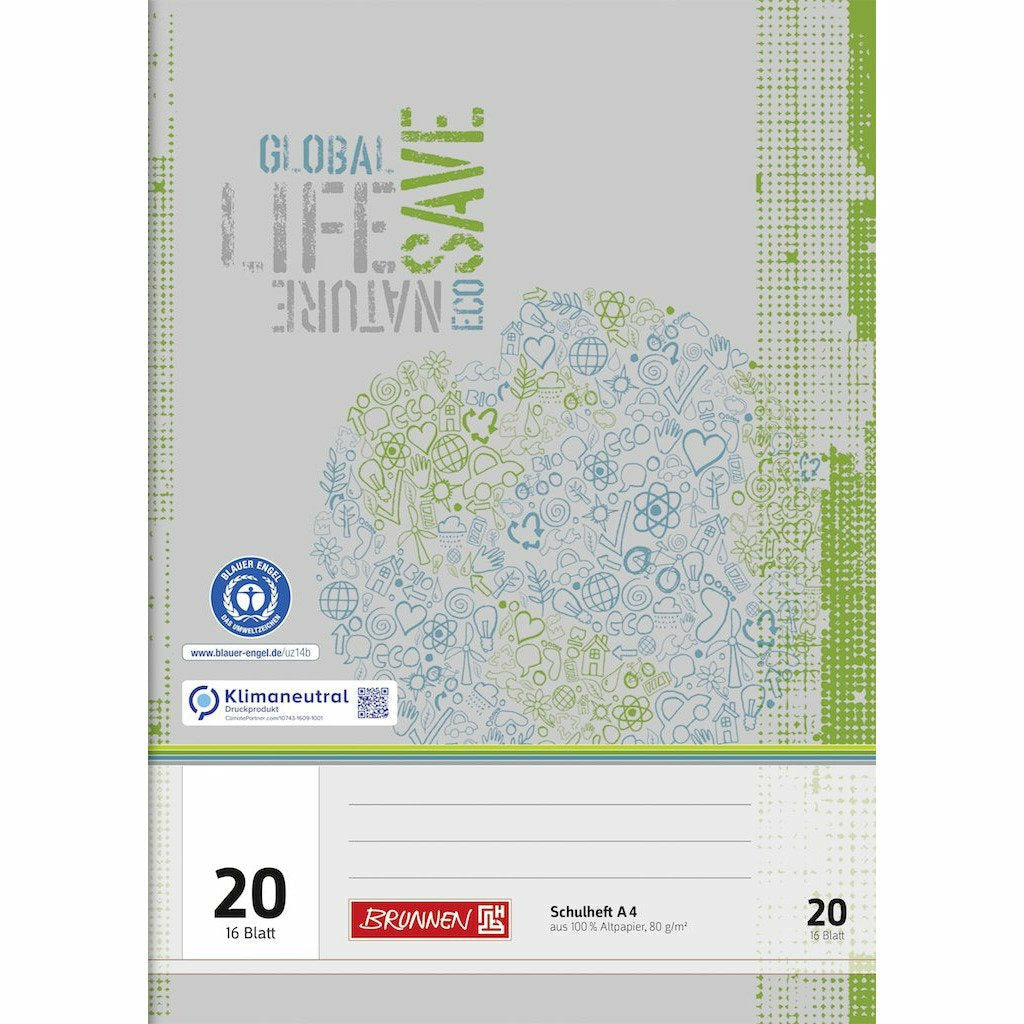 Schulheft A4 Lin 20 16Bl RCP unliniert