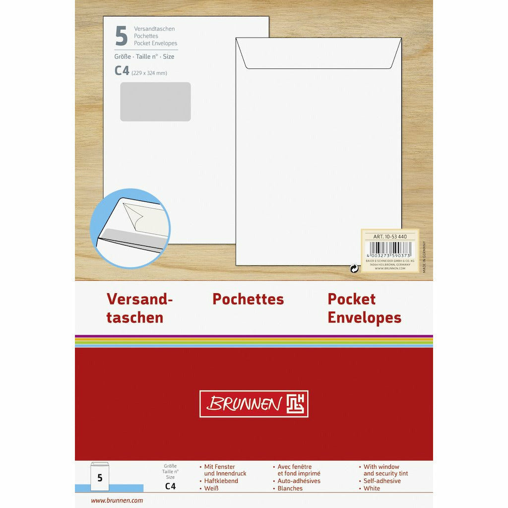 Versandtasche C4 weiß m.Fenster 5St