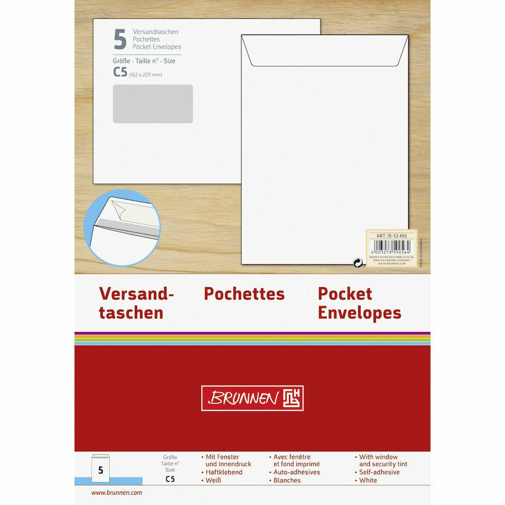 Versandtasche C5 weiß m.Fenster 5 S