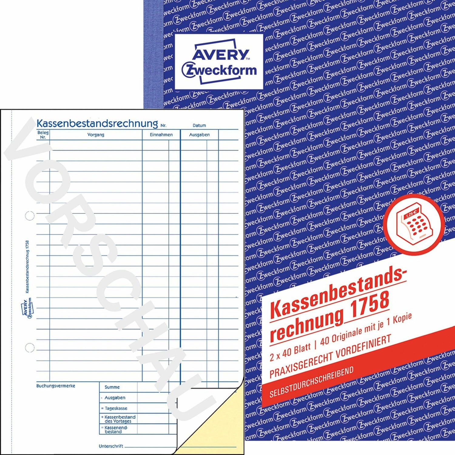 Avery-Zweckform | Kassenbestandsrechnung | 1758