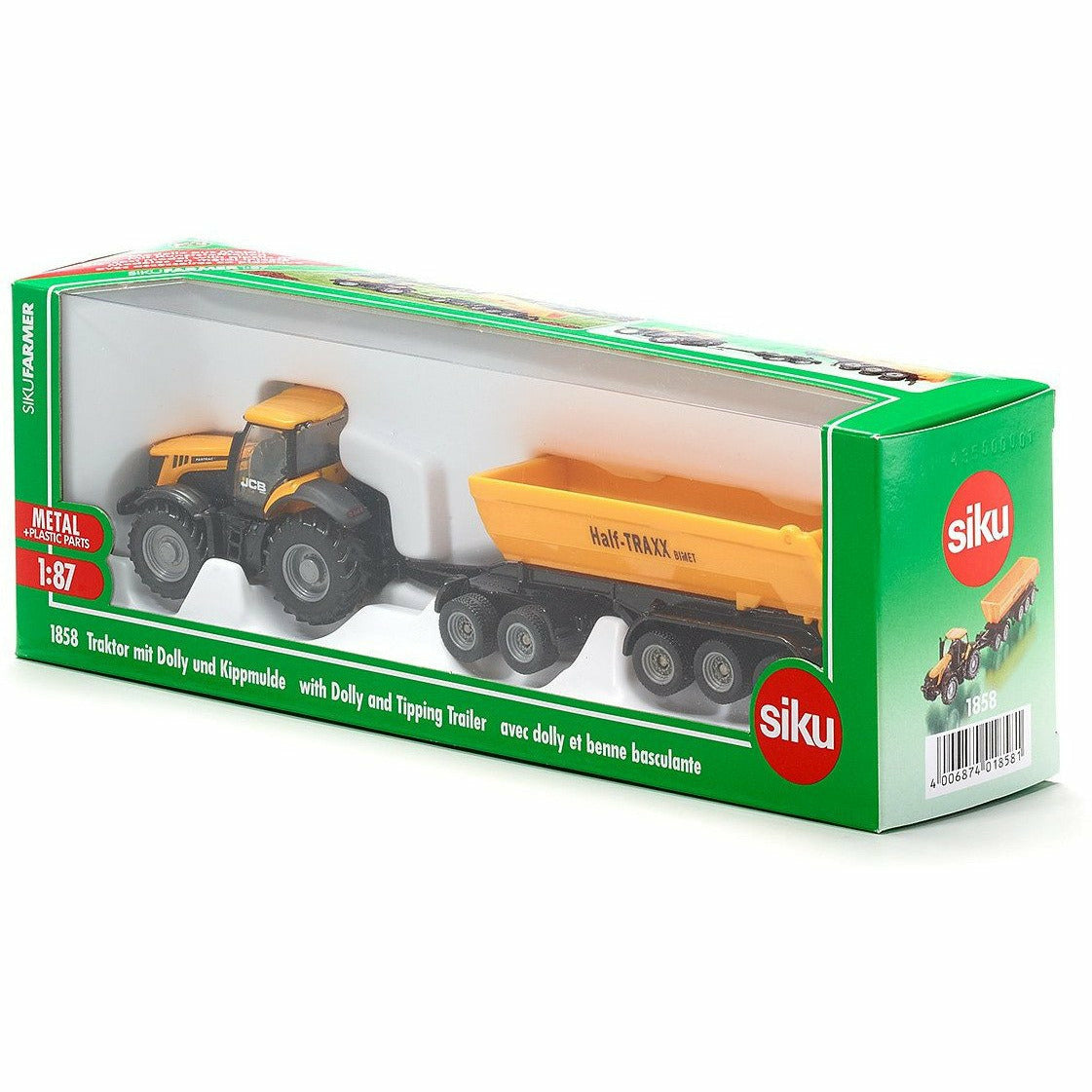 SIKU | JCB Traktor mit Dolly und Kippmulde