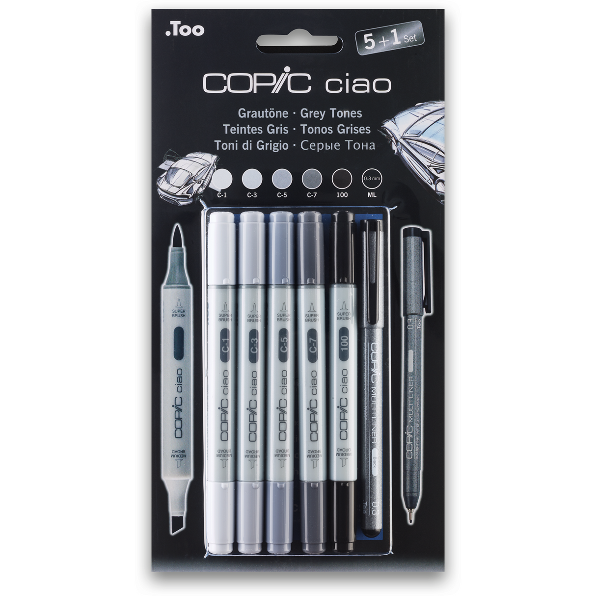 COPIC ciao 5+1 Set Grautöne.
