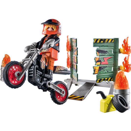 PLAYMOBIL 71256 Starter Pack Stuntshow Motorrad mit Feuerwand