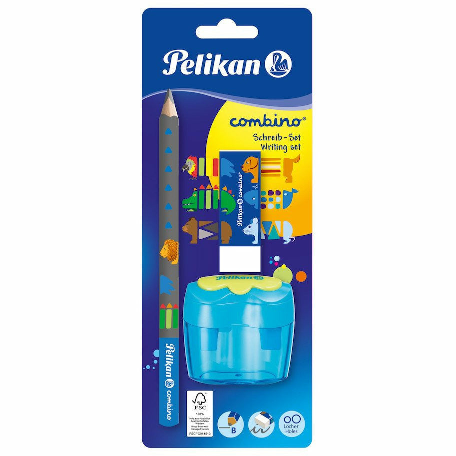 Set Combino sortiert Schreiblernbleistift, Radierer, Anspitzer