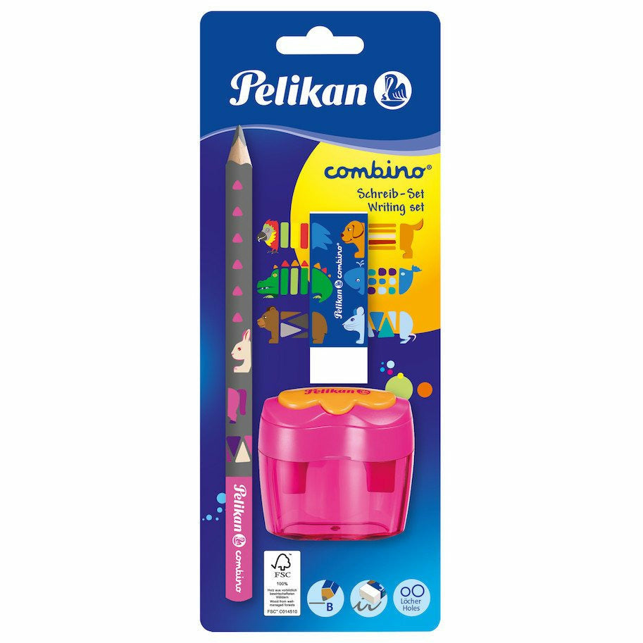Set Combino sortiert Schreiblernbleistift, Radierer, Anspitzer