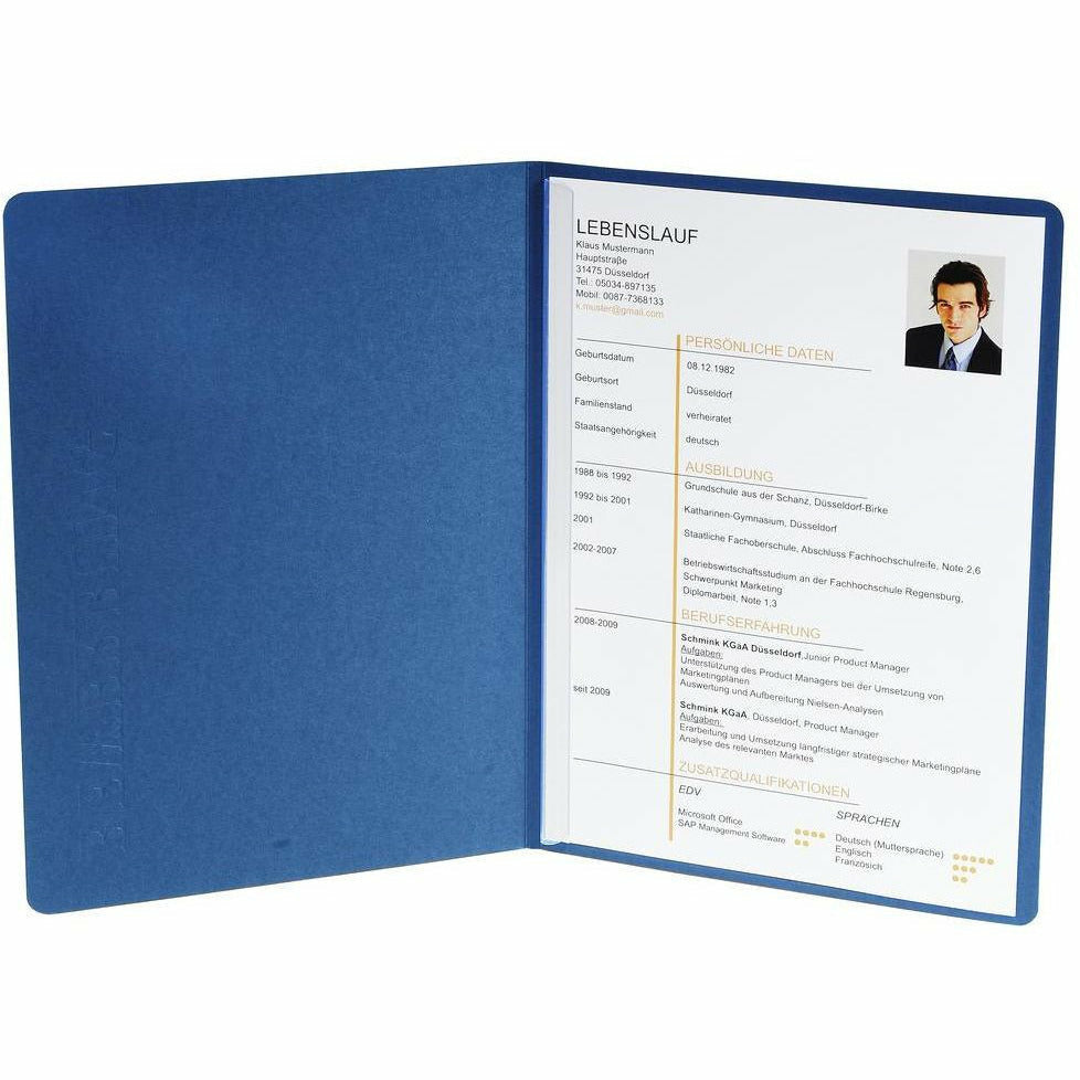 Bewerbungsmappe 2tlg 1Kl Leinen blau