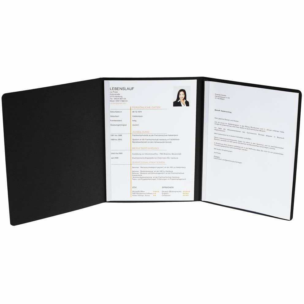 Bewerbungsmappe 3tlg 2Kl Leinen schwarz