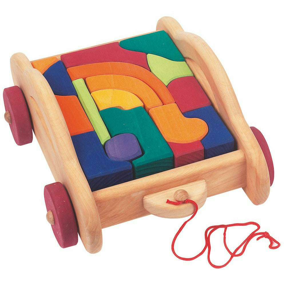 Glückskäfer | Bauwagen mit 17 Spielklötzen, Wagengröße 29x22x13 cm