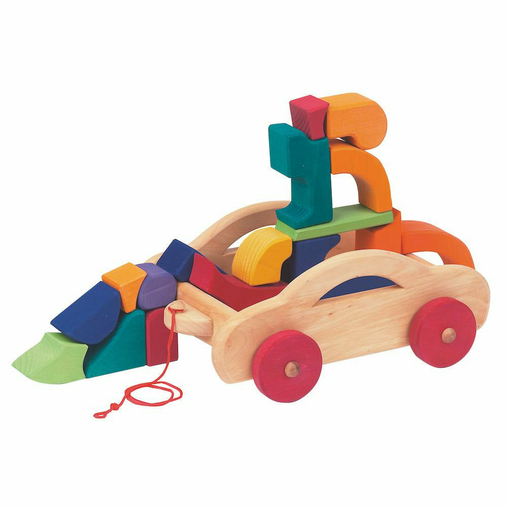 Glückskäfer | Bauwagen mit 17 Spielklötzen, Wagengröße 29x22x13 cm