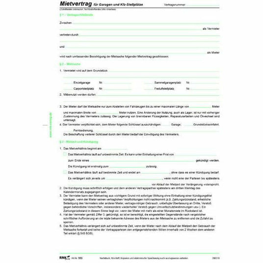 RNK | Mietvertrag für Garagen | 553-10