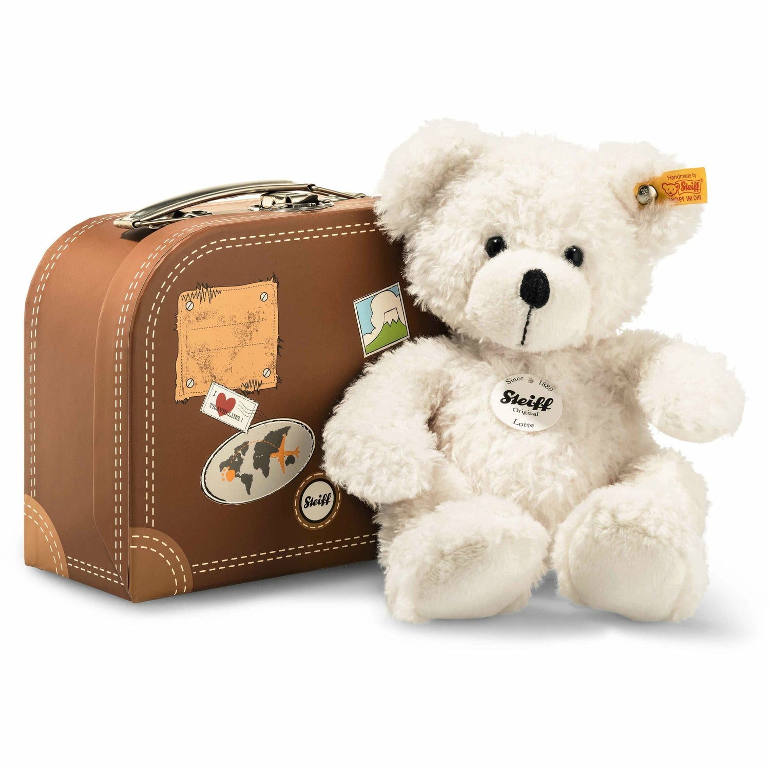 Teddyb. Lotte 28 weiss mit Koffer