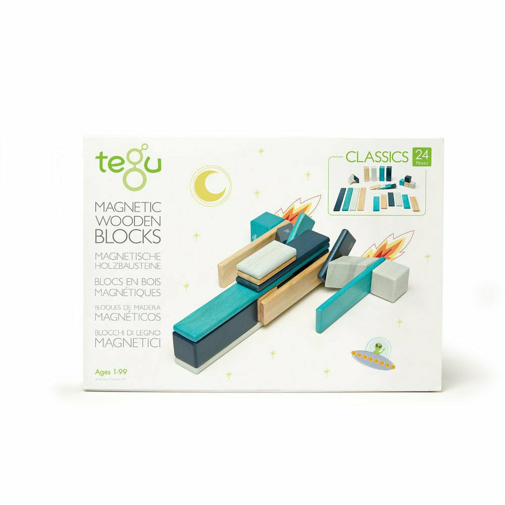 24 Magnetische Holzbausteine blau