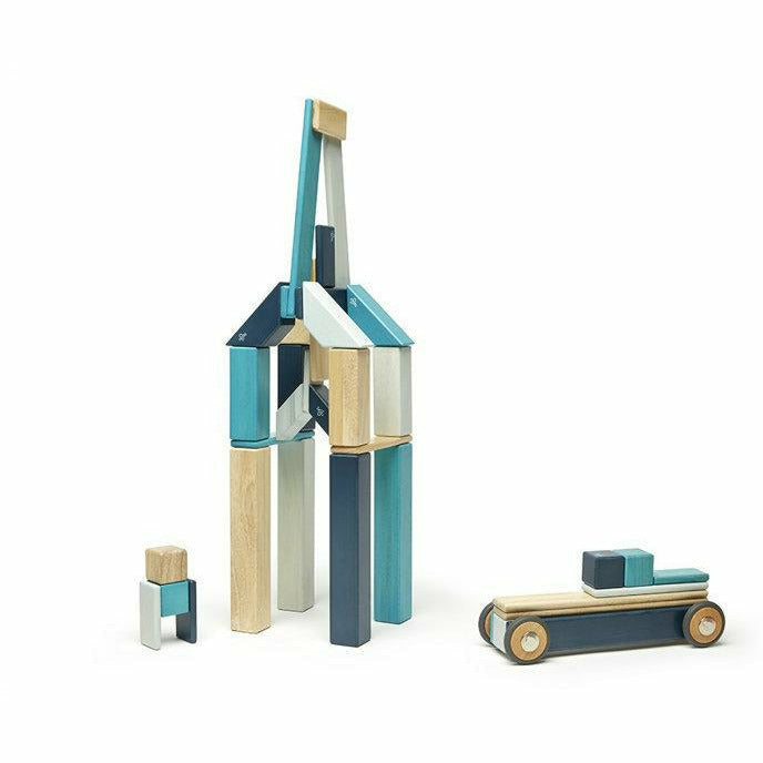 42 Magnetische Holzbausteine blau