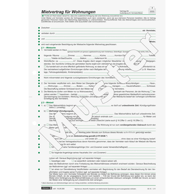BRUNNEN | Mietvertrag für Wohnungen | A4