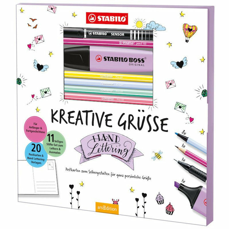 STABILO Kreative Grüsse Malbuch + 1 BOSS Pastel, 1 SENSOR, 1 Pencil 160 GUKA Bleistift und 8 Pen 68 sort