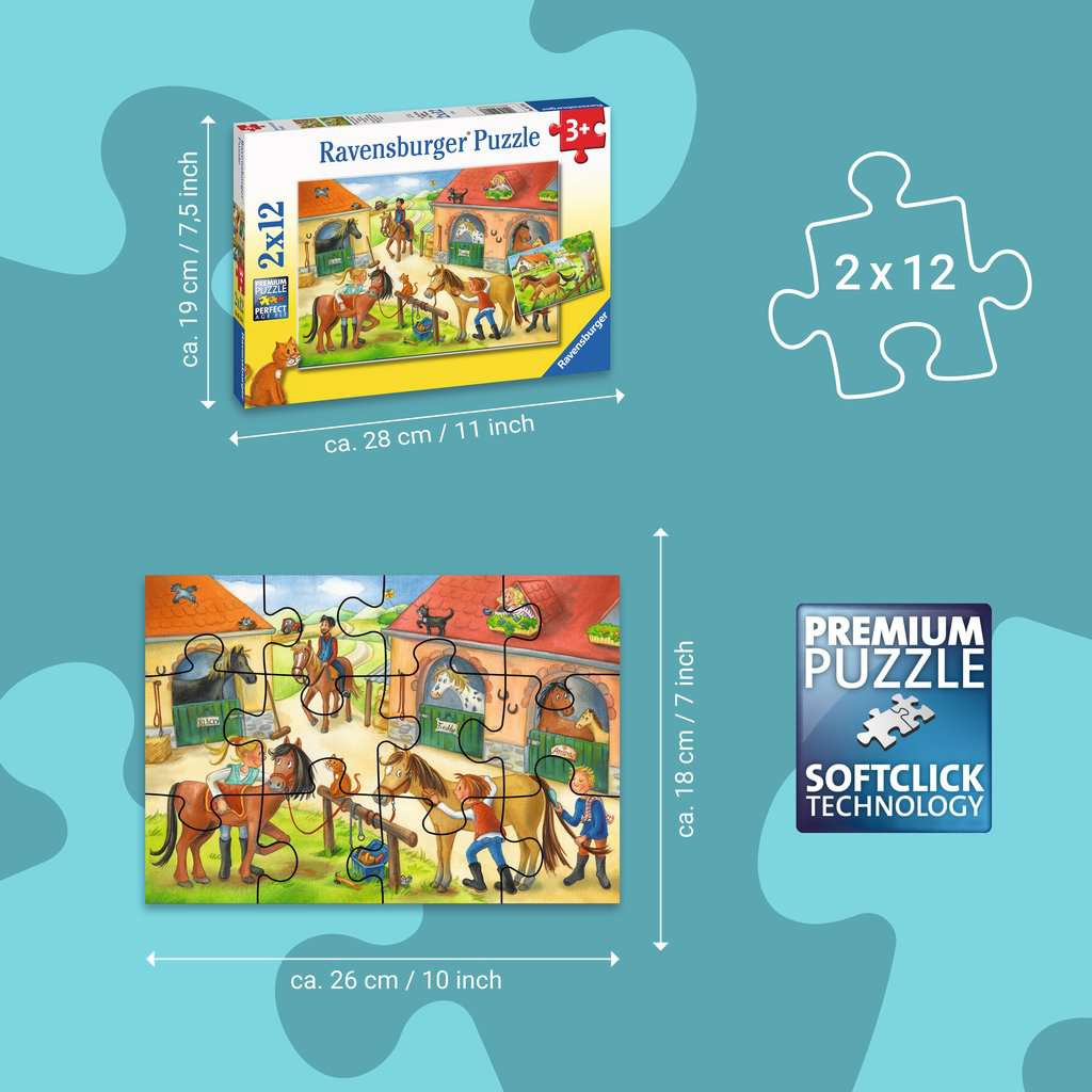 Ravensburger | Ferien auf dem Pferdehof | Kinderpuzzle | 2x12 Teile