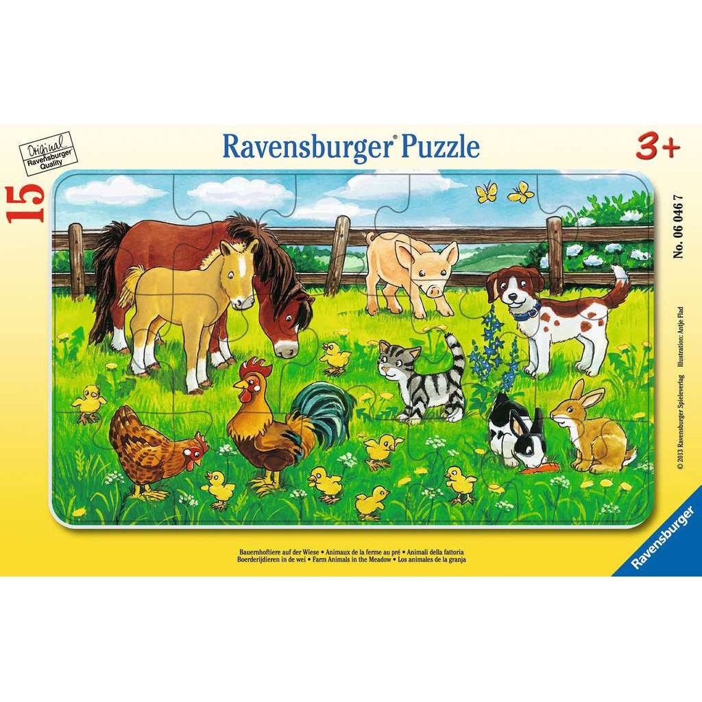 Ravensburger | Bauernhoftiere auf der Wiese | Kinderpuzzle | 15 Teile