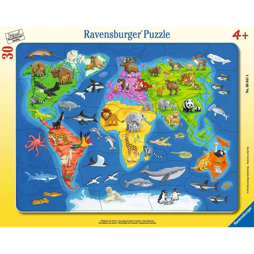 Ravensburger | Weltkarte mit Tieren | Kinderpuzzle | 30 Teile