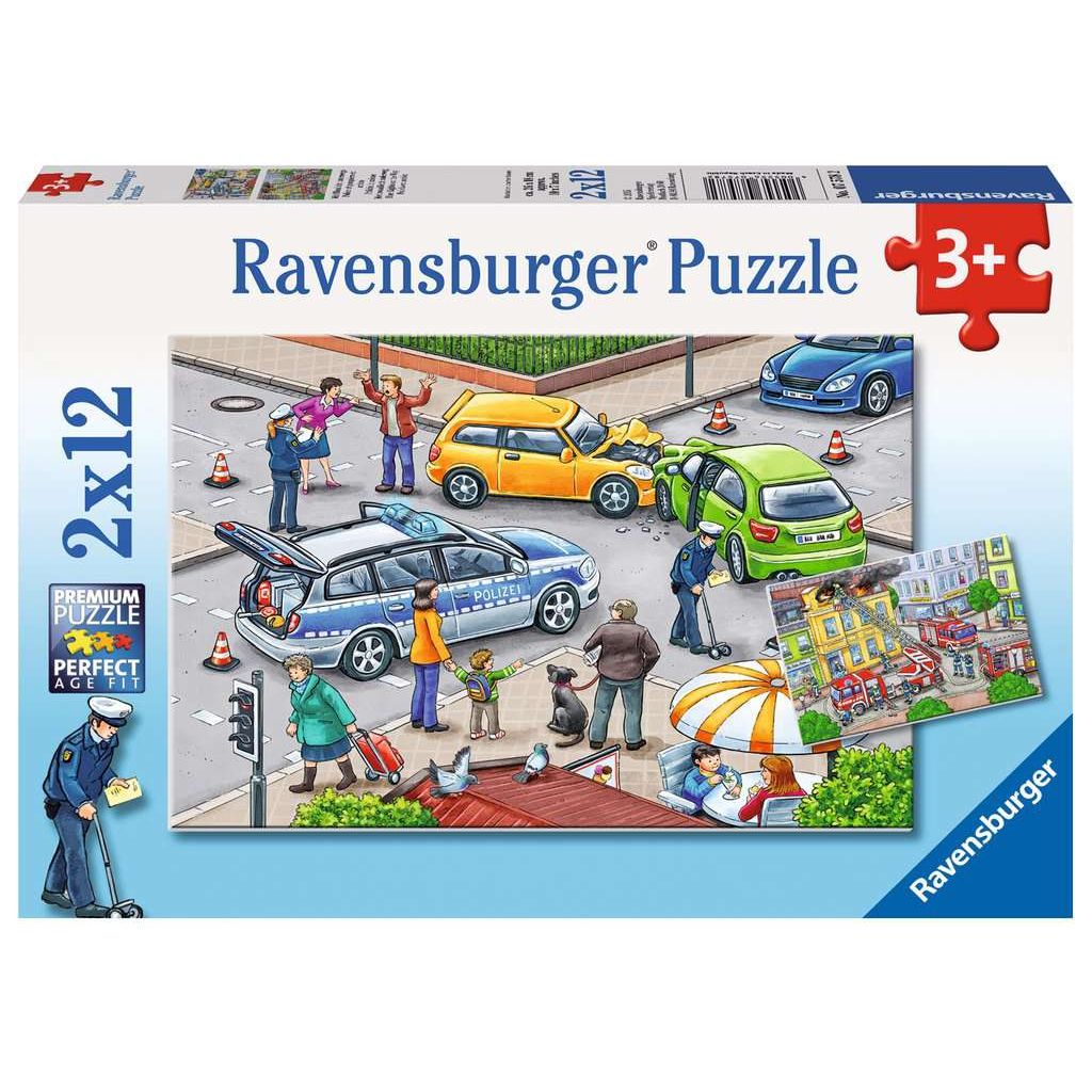 Ravensburger | Mit Blaulicht unterwegs | Kinderpuzzle | 2x12 Teile