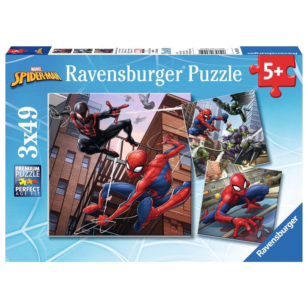 Ravensburger |  Spider-Man beschützt die Stadt | Kinderpuzzle | 3x49 Teile